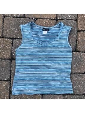 Mardee Women's Blue Striped Sleeveless Tank Top Size Large